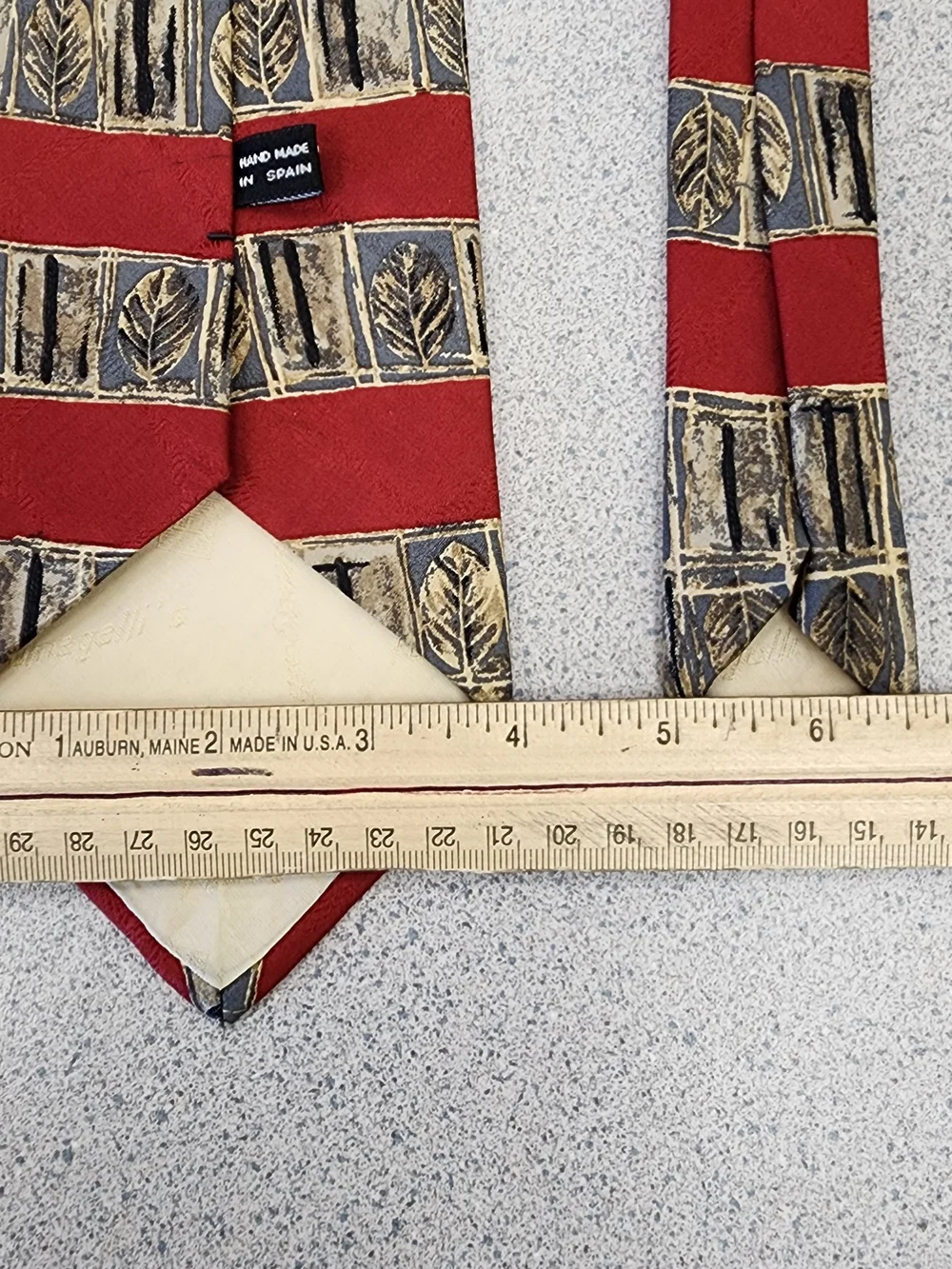 Fumagalli's for Neiman Marcus Red Gold Leaf Printed Silk Tie Spain